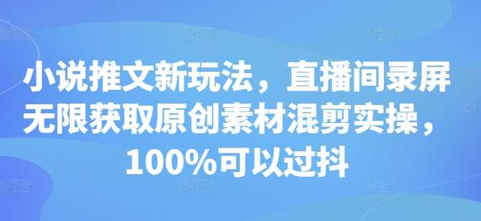 小说推文新玩法，直播间录屏无限获取原创素材混剪实操，100%可以过抖网赚项目-副业赚钱-互联网创业-资源整合老姚项目